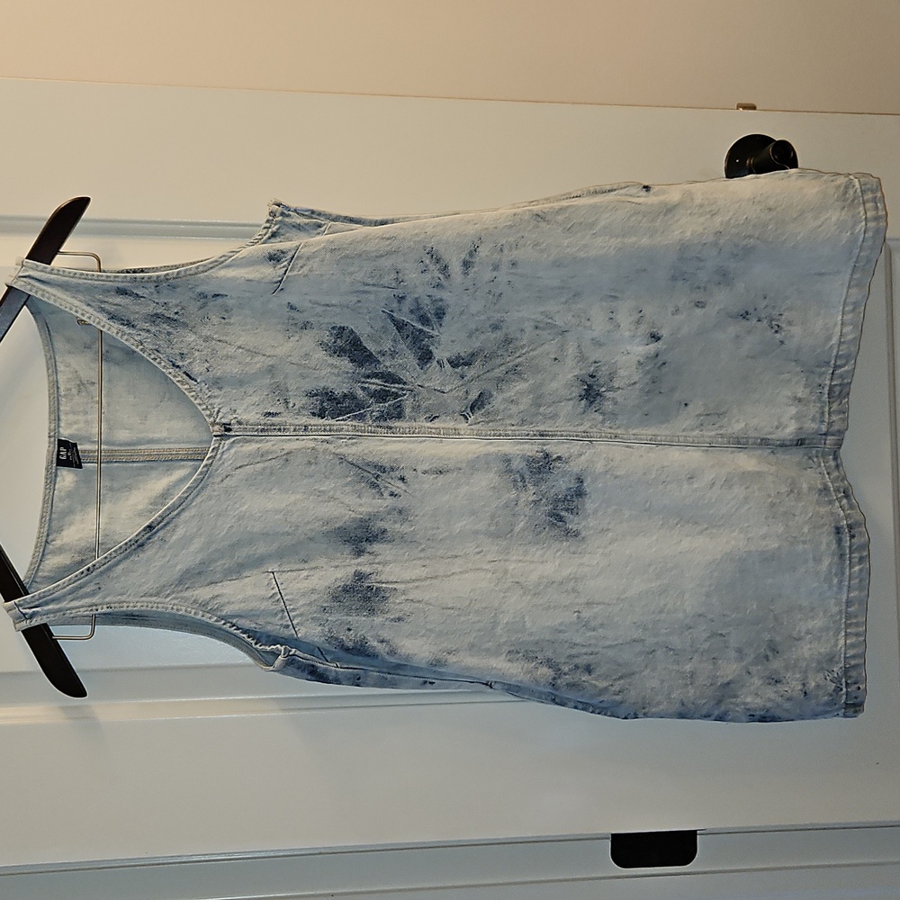 GAP Acid Wash Denim Mini Dress, Petite Medium, Tie Dye Sleeveless Casual 90s - Picture 3 of 10